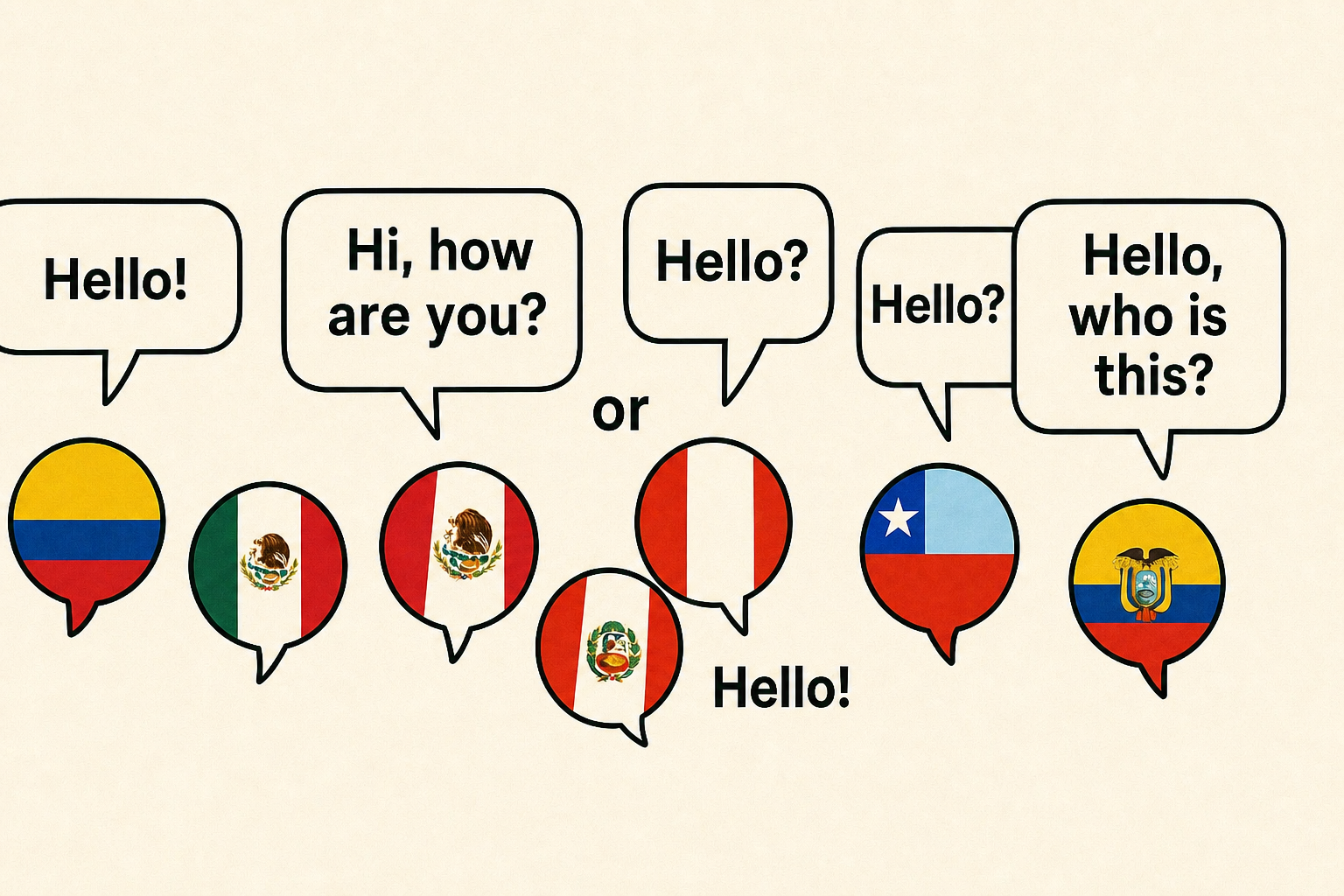 Localized AI call greetings for different Spanish-speaking countries